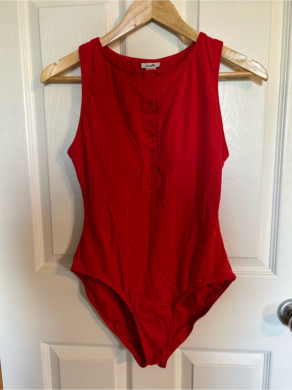 Andie Red Sleeveless One-Piece with Button Placket